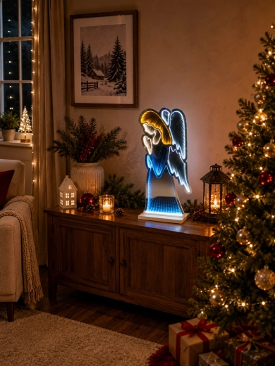 Božična 3D LED dekoracija Angel z učinkom infinity mirror – 1 kos