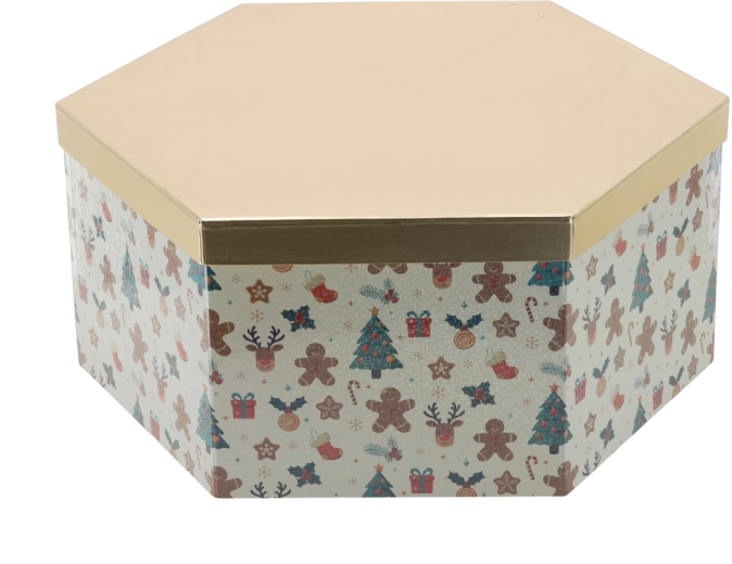 Christmas gift box hexagon with gold lid 33 × 28.5 × 12 cm - 1 piece