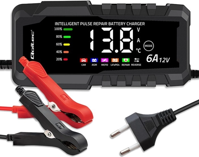 Mikroprocesorski polnilec 12 V 6 A s funkcijo obnove za akumulatorje AGM, GEL in LiFePO4 z LCD