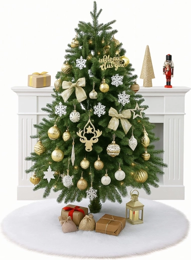 White Decorative Faux Fur Christmas Tree Skirt