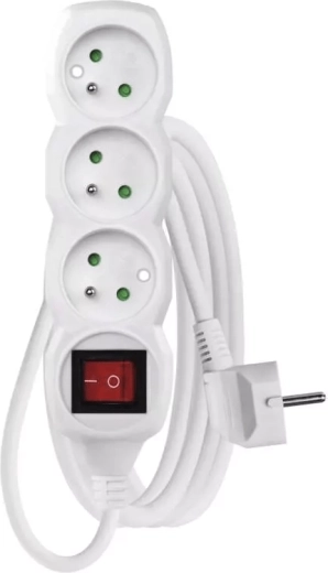 Emos podaljšek s stikalom, 3 vtičnice, 3 m, bel