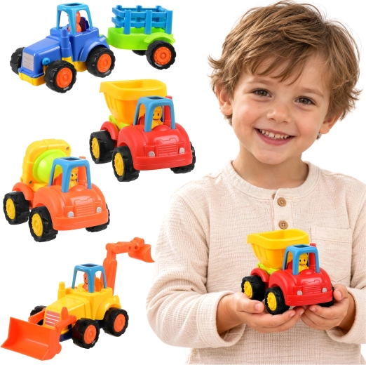Construction Vehicles with Push and Go Drive - 4 pcs