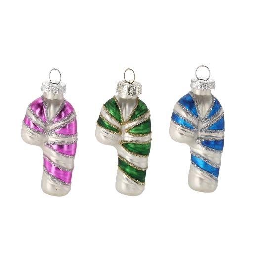 Steklena božična okraska sladkorna palčka – mešanica barv, 12 kosov