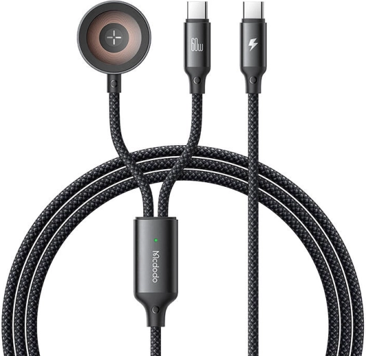 Mcdodo 2-v-1 USB‑C kabel in polnilnik za Apple Watch, 60 W, 1,2 m
