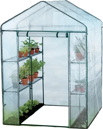 White garden greenhouse with shelves 140 × 140 × 200 cm