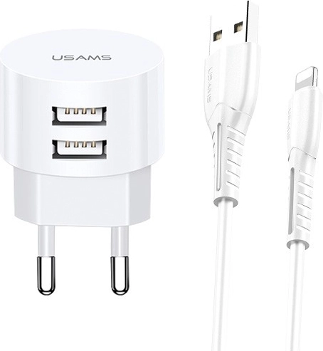 Omrežni polnilec USAMS T20 z 2x USB 2,1A Lightning