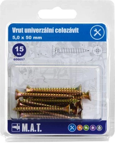 Universal screw full thread 5 × 50 mm, galvanized, 15 pcs