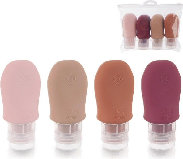 Potovalne silikonske stekleničke s priseski v etuiju, 5-delni komplet