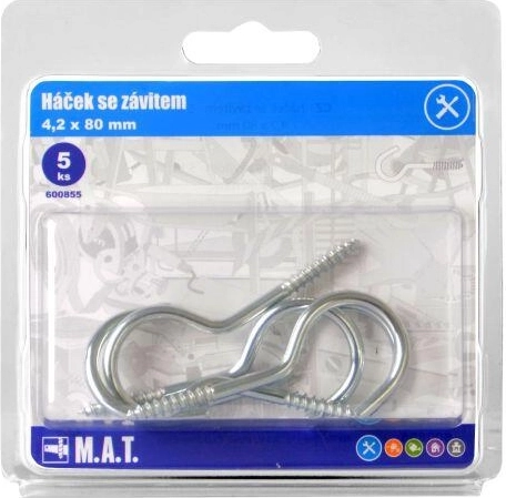 Kavelj z navojem 80 × 4,2 mm, pocinkan, 5 kos