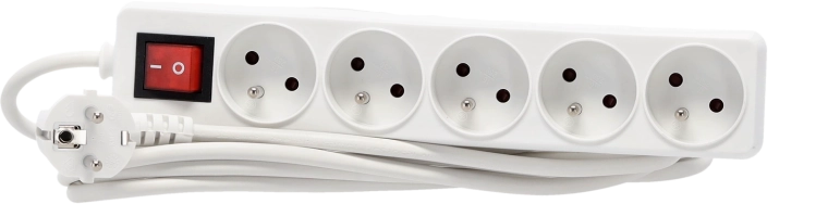 Razdelilec s stikalom proti prenapetosti, 5 vtičnic, 5 m, bel