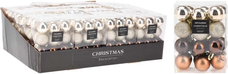 Božične krogle 3 cm rjavo-zlate, mix 24 kos