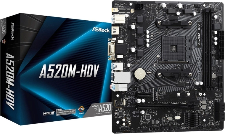 ASRock A520M-HDV microATX osnovna plošča AM4 s HDMI/DVI/VGA in M.2