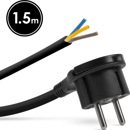 Montažni napajalni kabel z ozemljenim vtičem in držalom, 1,5 m, črn