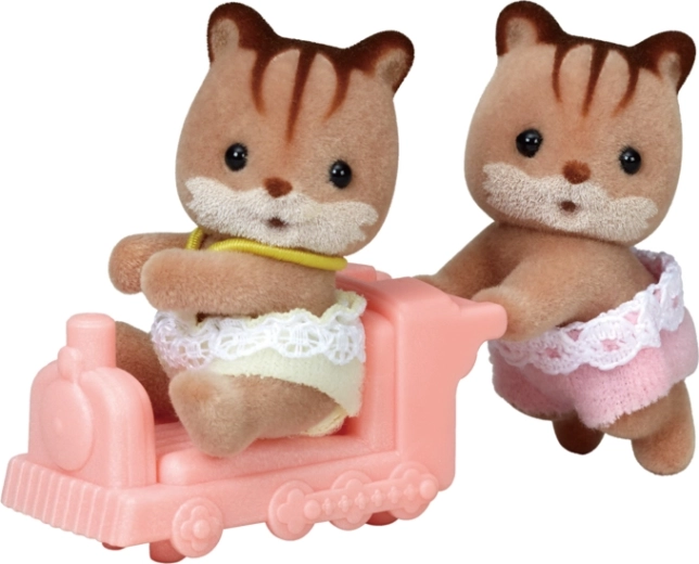 Sylvanian Families Hazelnut Squirrel Twins with Train