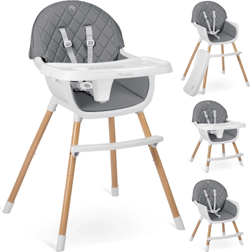 Jedilni stolček NUKIDO Lilo siv 3v1