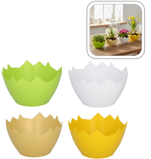 Plastični ovitek za lonček za rože v obliki počene jajčne lupine 12 cm