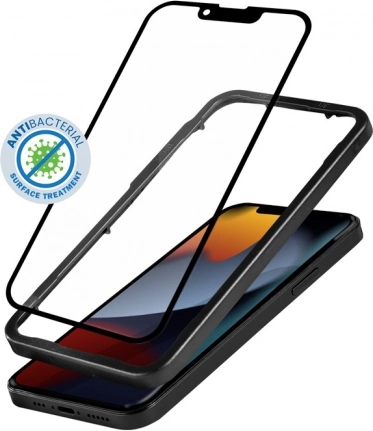 Zaščitno steklo Anti‑Bacterial 3D Armour Glass za iPhone 16e / 14 / 13 / 13 Pro – Z namestitvenim okvirjem