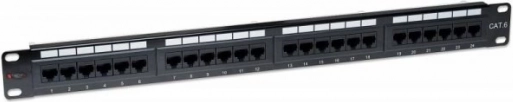 Patch panel 1U Cat6 UTP 24×RJ45 črn