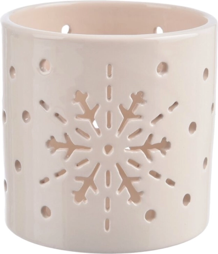 Keramični svečnik v obliki snežinke, bež, 11 cm
