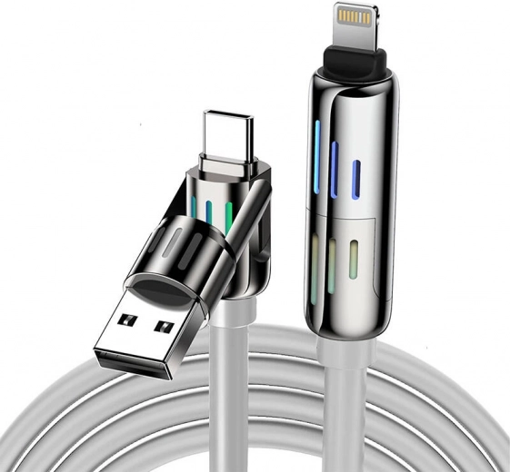 BlitzWolf 4-v-1 kabel USB-C/USB-A na USB-C/Lightning 1,2 m 240 W RGB, siv