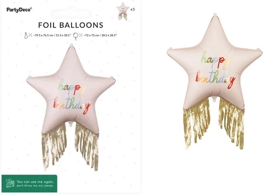 Folijski balon v obliki zvezde Happy Birthday z zlatimi cofki