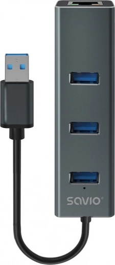 Savio razdelilnik USB-A 3.1 Gen 1 s 3 vrati in adapterjem RJ‑45 gigabitni ethernet