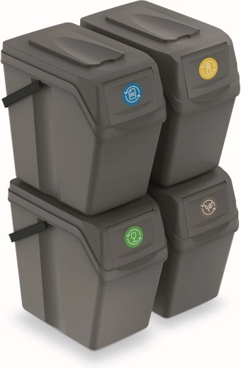 Set za razvrščanje odpadkov Sortibox II 4×25 l – sivi kamen
