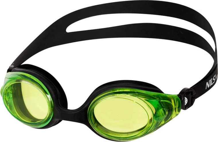 NILS Aqua swimming goggles black‑green with Anti‑Fog and UV protection