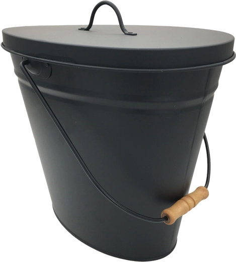 Posoda za pepel 20 l črna s pokrovom in lesenim ročajem