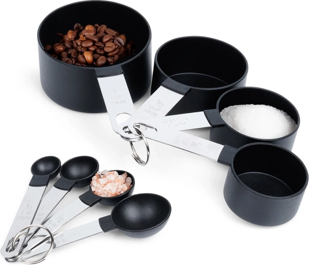 Set kuhinjskih merilnih posodic, črne, 8 delov