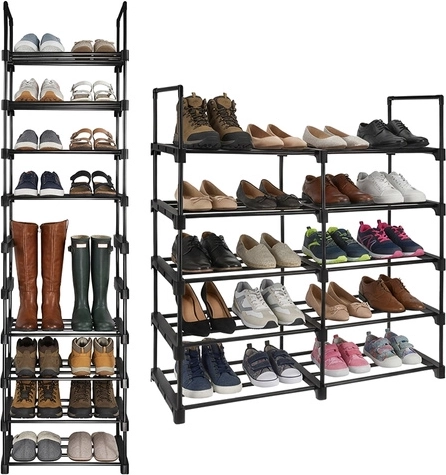 Polični stojalo za čevlje RUHHY, 10 nivojev, 45 × 30 × 174 cm, črno