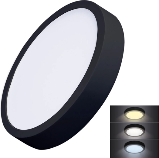 Solight LED nadometni mini panel CCT 24 W, okrogel, črn