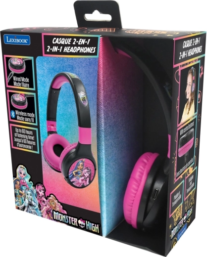 Lexibook 2v1 bluetooth zložljive otroške slušalke MONSTER HIGH z omejitvijo glasnosti