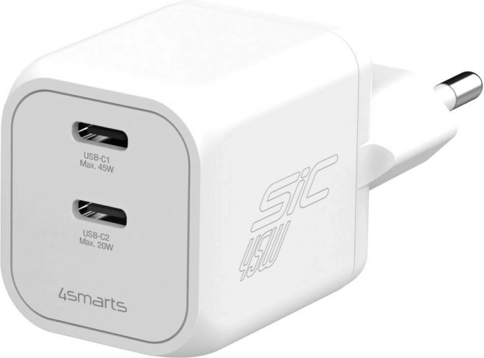 Omrežni polnilnik 4smarts 45 W PD SiC Dual bel