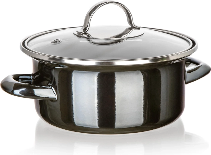 Emajliran lonec s steklenim pokrovom 18 cm Metallic Black, 1,3 l