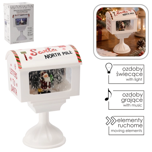 Christmas Mailbox with Santa, LED Lighting and Music Box
