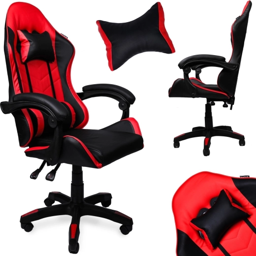 Gaming pisarniški stol iz umetnega usnja, črno-rdeč