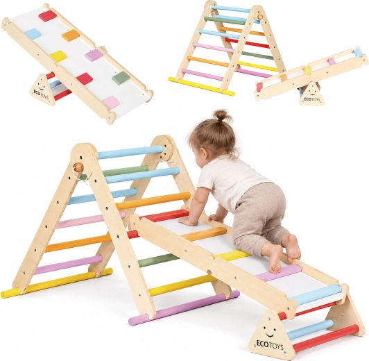 Wooden Montessori Climbing Triangle Luna with Double-Sided Board ECOTOYS