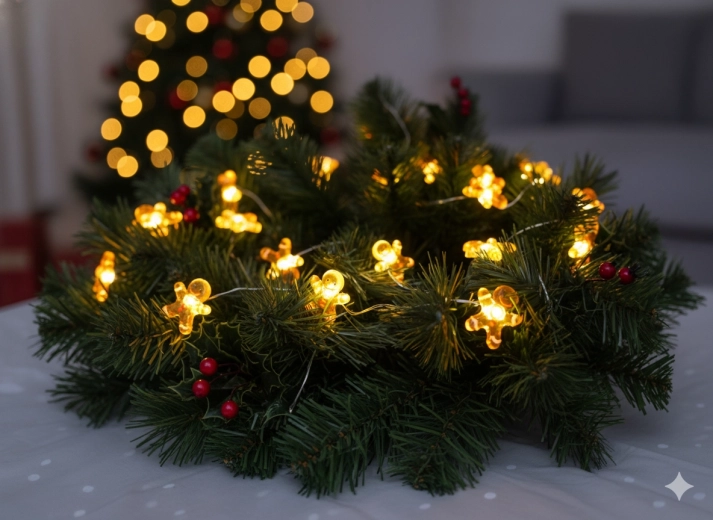 Svetlobni niz LED z medenjakovimi možički, 20 LED, na baterije