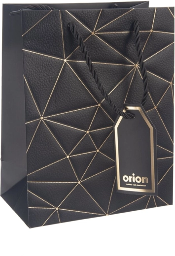 Paper Gift Bag with Grid Pattern – Black