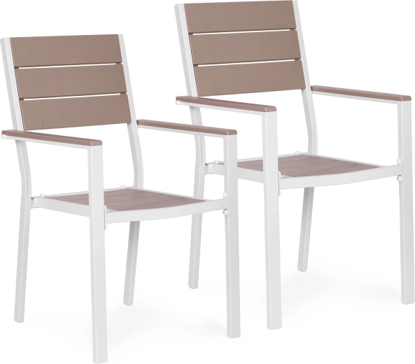 Komplet 2 vrtnih stolov iz jekla in HDPE, bel – MultiGarden