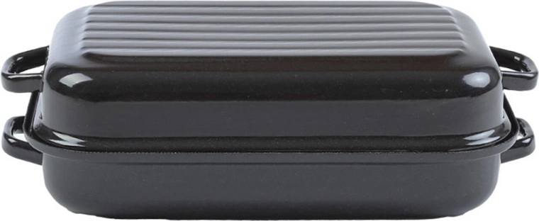 Emajliran dvodelni pekač 35 × 24 cm s pokrovom in rebrastim dnom