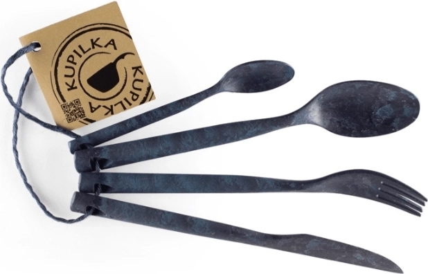 Kupilka jedilni set za naravo – vilica, žlica, nož in čajna žlička, modra