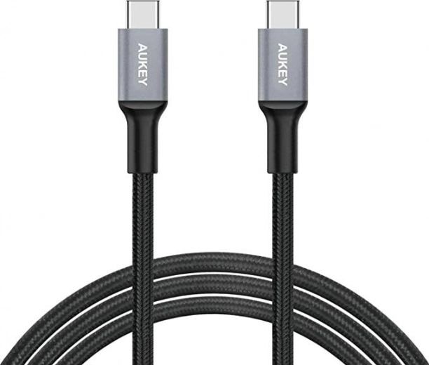 AUKEY kabel USB‑C na USB‑C 2 m, 60 W, hitro polnjenje, pleten najlon, črn