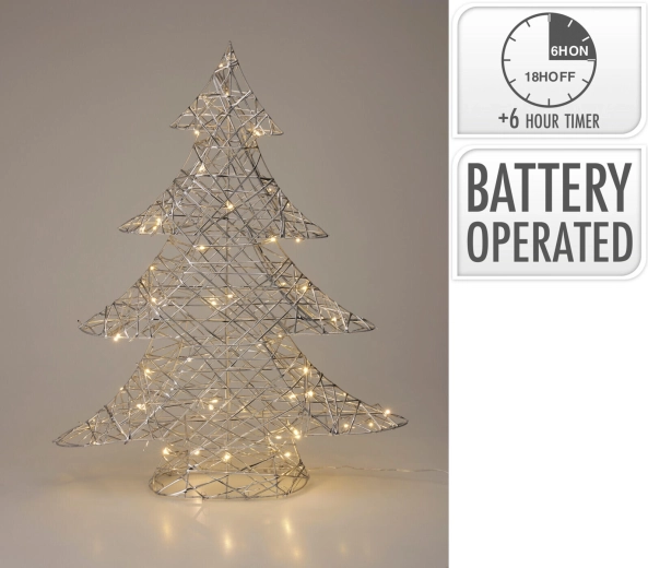 Srebrna LED božična smrečica s časovnikom, 60 cm
