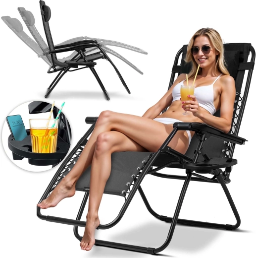 Zložljiv vrtni ležalnik s podglavnico Sofotel ChillWell, črn