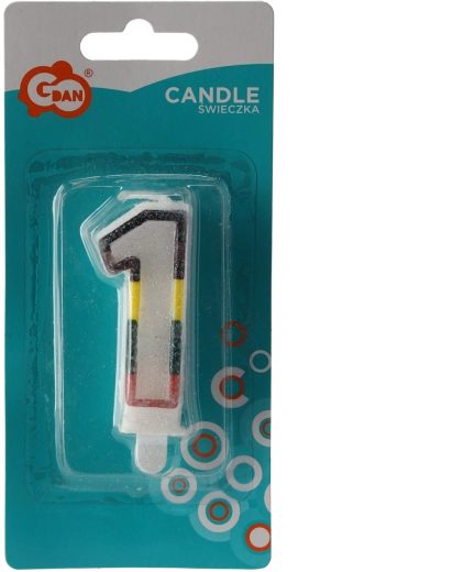 Rojstnodnevna svečka številka 1 z brokatom, bela z barvnim obrisom