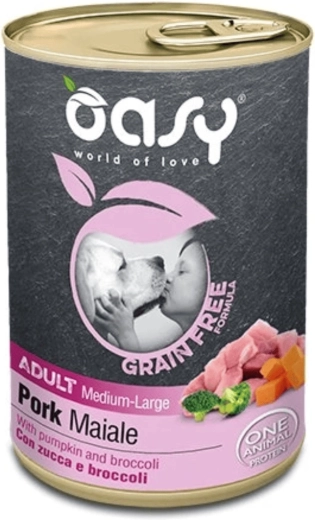 Oasy Grain Free konzerva za odrasle pse srednjih in velikih pasem – svinjina 400 g