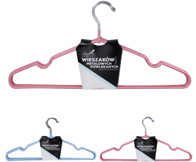 Set 8 kovinskih obešalnikov s PVC prevleko – rožnata in modra