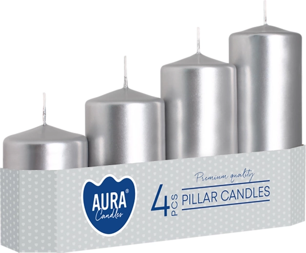 Srebrne metalizirane adventne sveče različnih višin – 4 kosi